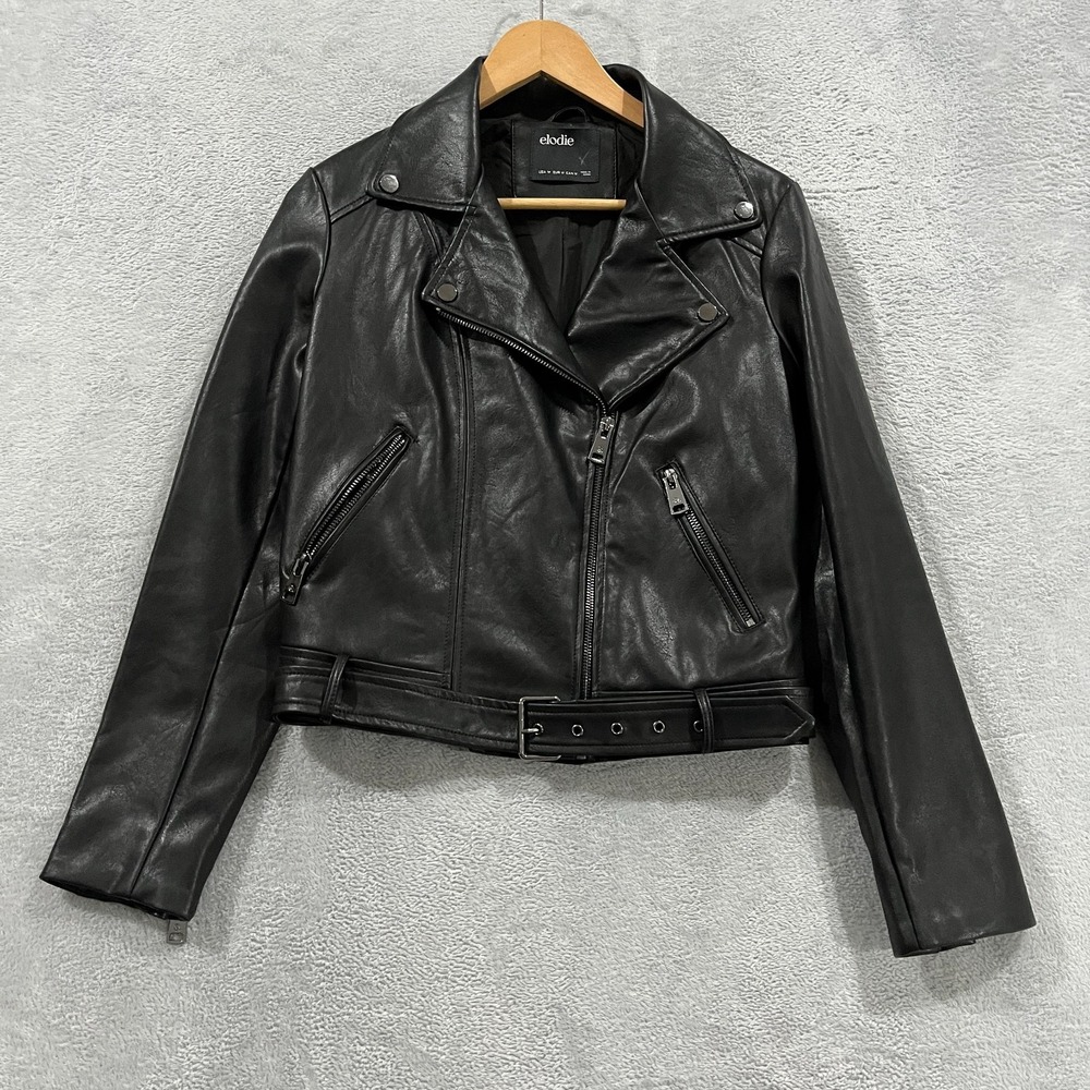 ELODIE Jacket Womens Medium Black Faux Leather Moto Biker Grunge Goth
